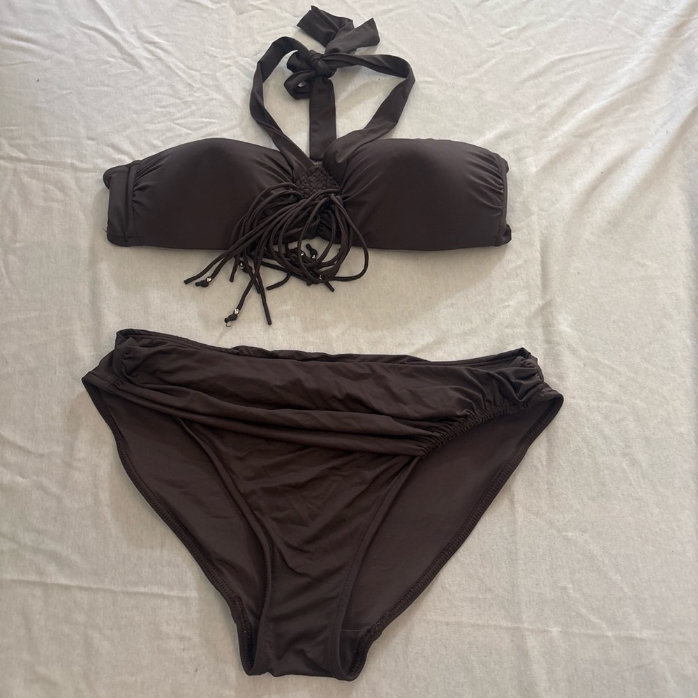 Badgley Mischka Dark Brown Halter Bikini